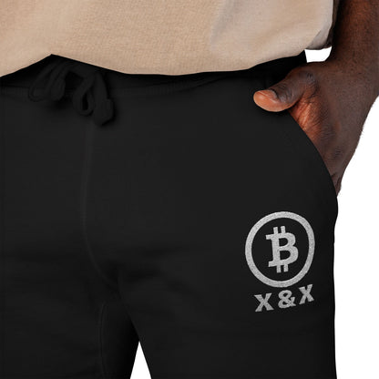 Embroidered Bitcoin Fleece Sweatpants – Personalized Unisex Black Joggers For Humans With Owner & Dog Initials