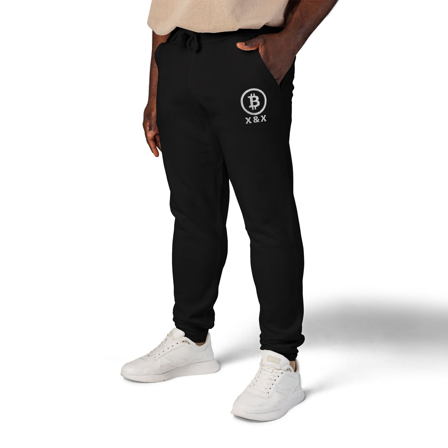 Embroidered Bitcoin Fleece Sweatpants – Personalized Unisex Black Joggers For Humans With Owner & Dog Initials