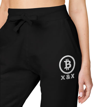Embroidered Bitcoin Fleece Sweatpants – Personalized Unisex Black Joggers For Humans With Owner & Dog Initials