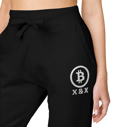 Embroidered Bitcoin Fleece Sweatpants – Personalized Unisex Black Joggers For Humans With Owner & Dog Initials
