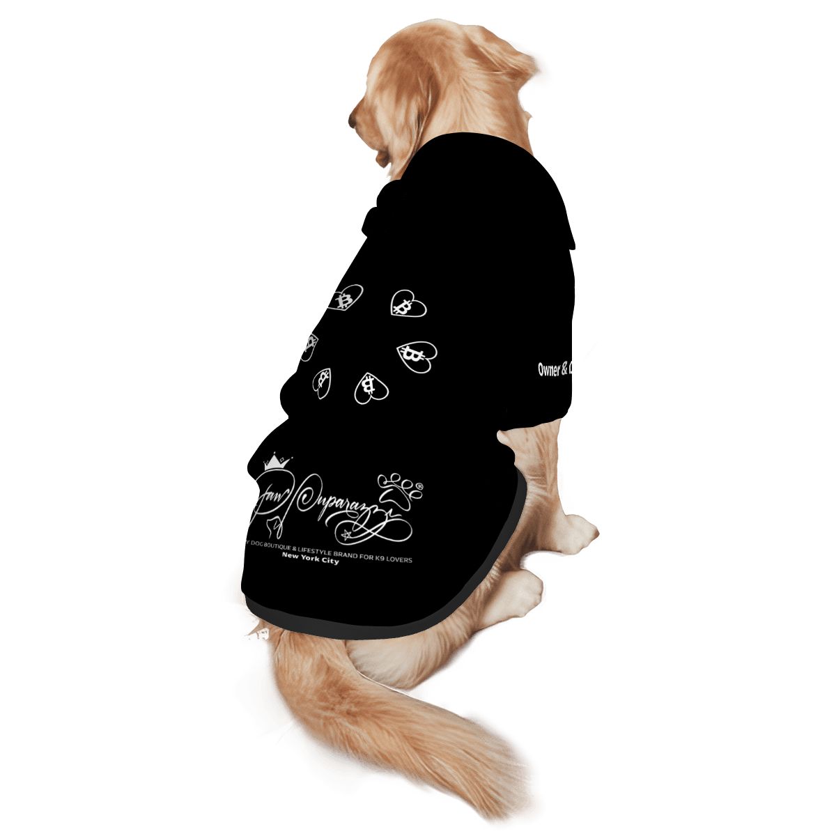 Matching Moments Bitcoin Dog Hoodie – Personalized Black Pet Hoodie With Owner & Dog Name & Initial Customization