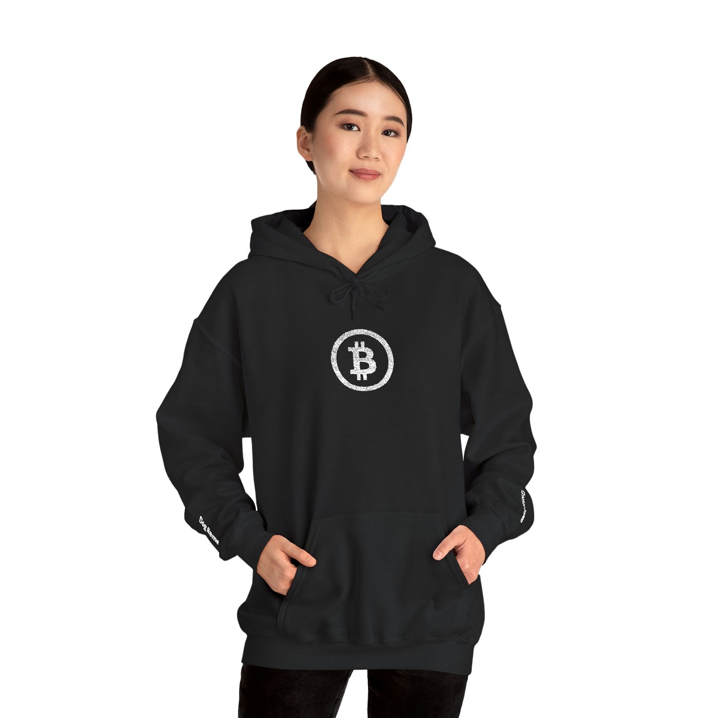 Matching Moments Bitcoin Embroidered Hoodie – Unisex Black Hooded Sweatshirt For Humans With Owner & Dog Name Customization