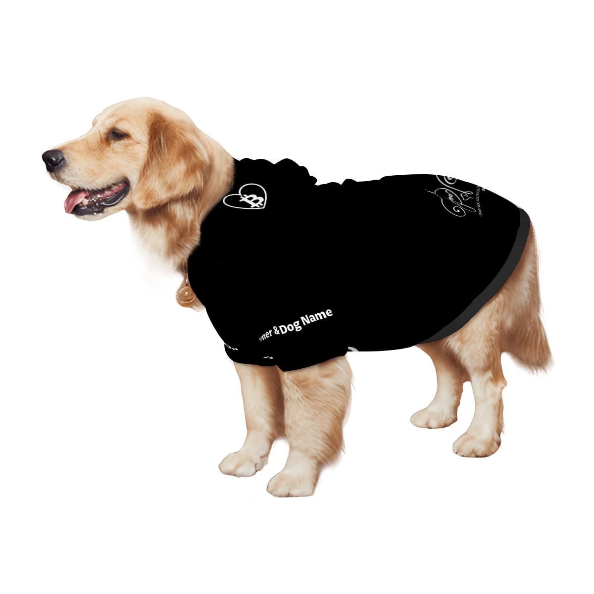 Matching Moments Bitcoin Dog Hoodie – Personalized Black Pet Hoodie With Owner & Dog Name & Initial Customization