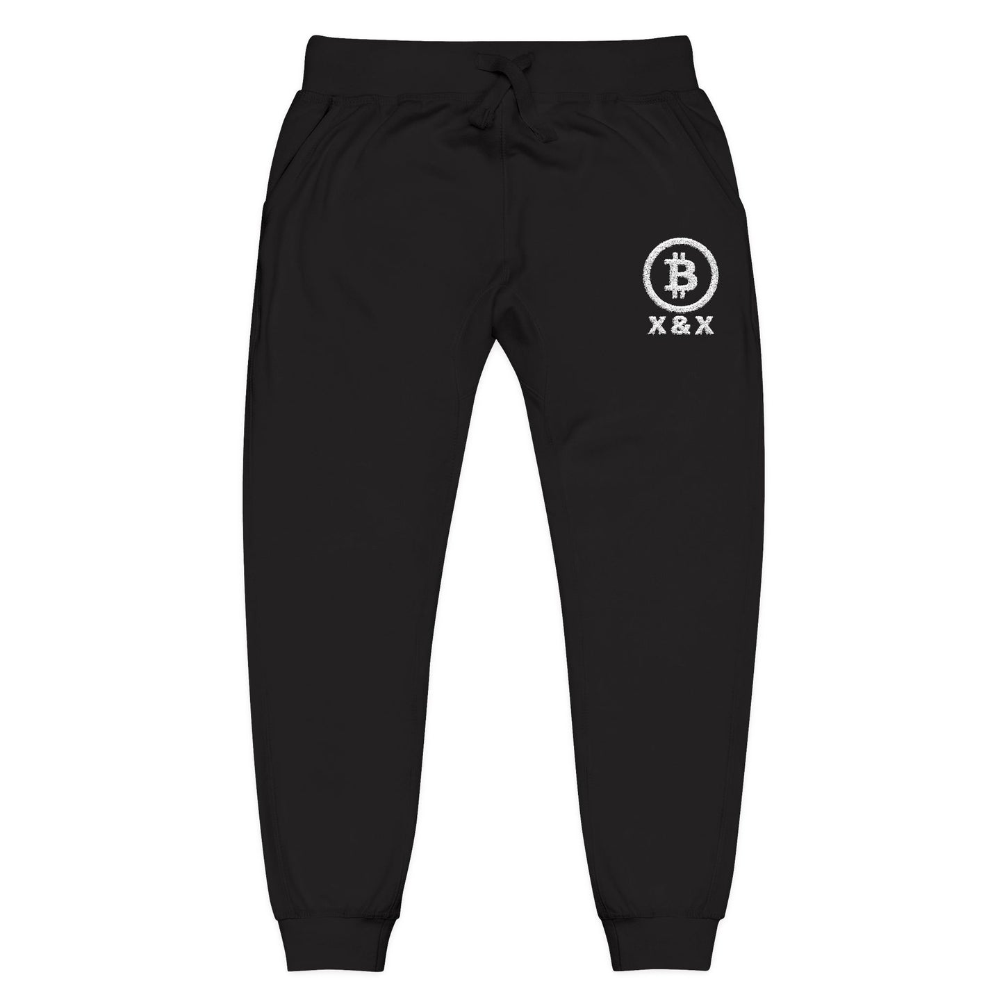 Embroidered Bitcoin Fleece Sweatpants – Personalized Unisex Black Joggers For Humans With Owner & Dog Initials