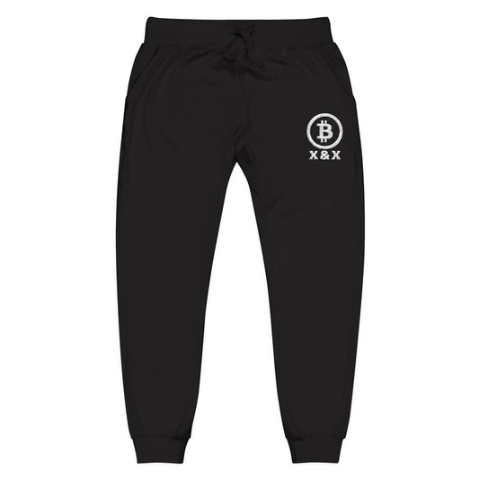 Embroidered Bitcoin Fleece Sweatpants – Personalized Unisex Black Joggers For Humans With Owner & Dog Initials