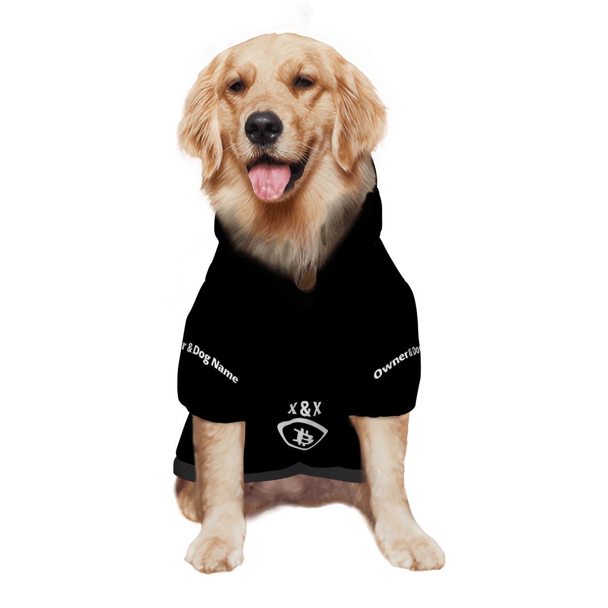 Matching Moments Bitcoin Dog Hoodie – Personalized Black Pet Hoodie With Owner & Dog Name & Initial Customization
