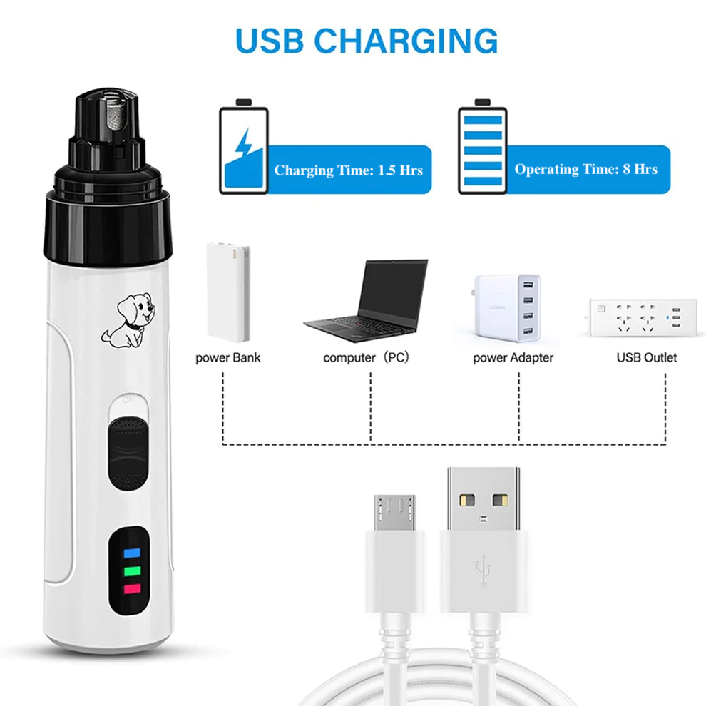 Diamond Claws: Amoladora con alimentación USB y recortadora de uñas LED para perros