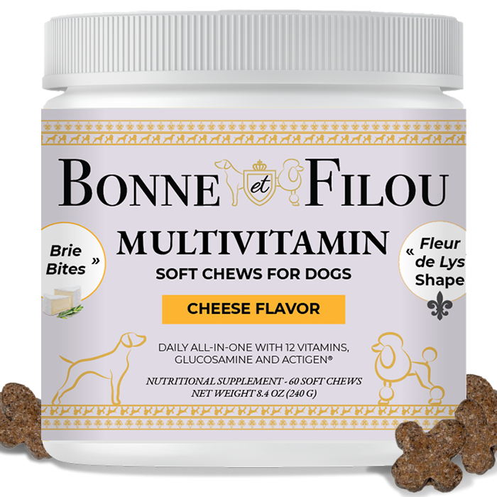 Masticables blandos multivitamínicos para perros 12 en 1 (queso brie) Bonne et Filou