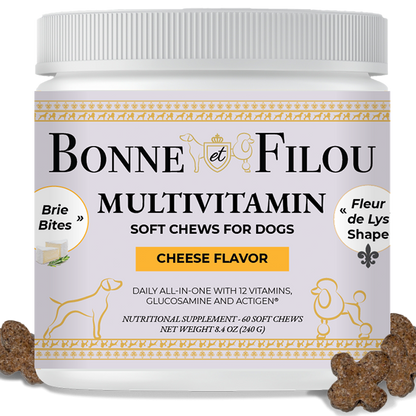Masticables blandos multivitamínicos para perros 12 en 1 (queso brie) Bonne et Filou