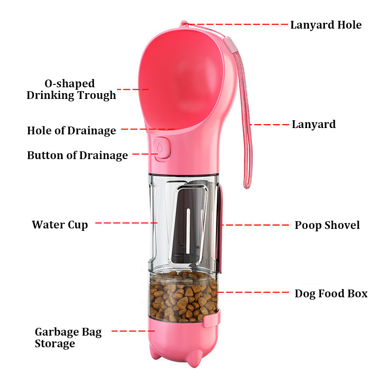Botella de agua de viaje legendaria 5 en 1 para perros